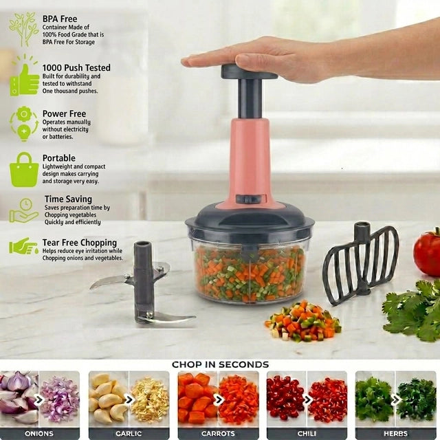 Push Chopper 650ml, 3-Tier Steel Blades